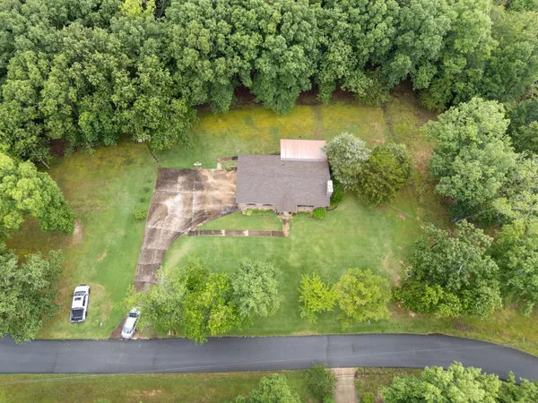 a view of a field with trees