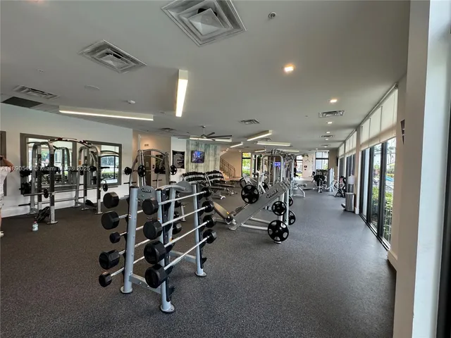 a view of a room with gym equipment