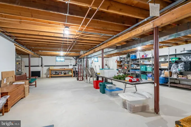 a view of a storage room with racks