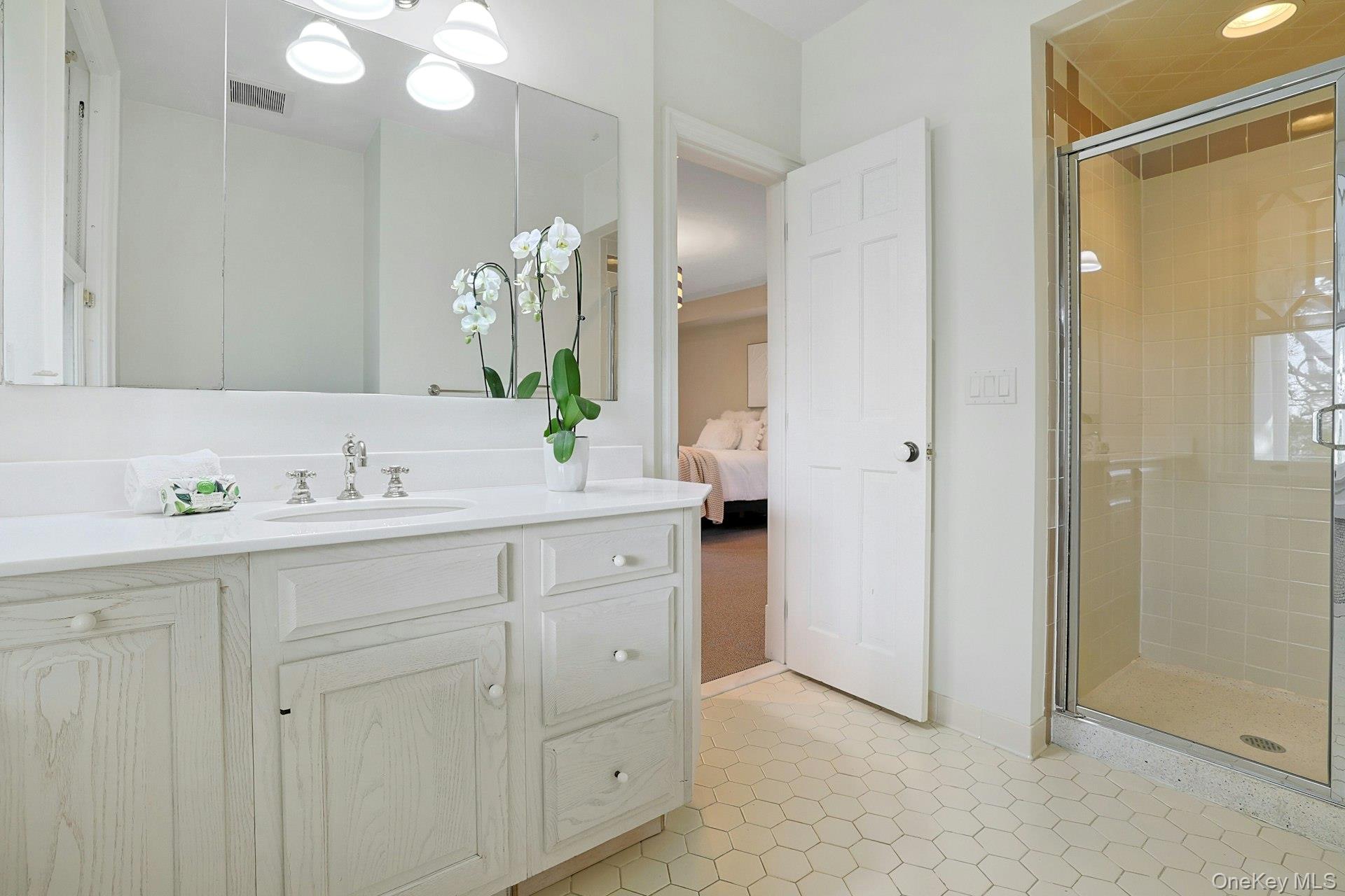34 Park Road Scarsdale, NY 10583 - Photo 23 of 49 a bathroom with a sink vanity and a mirror