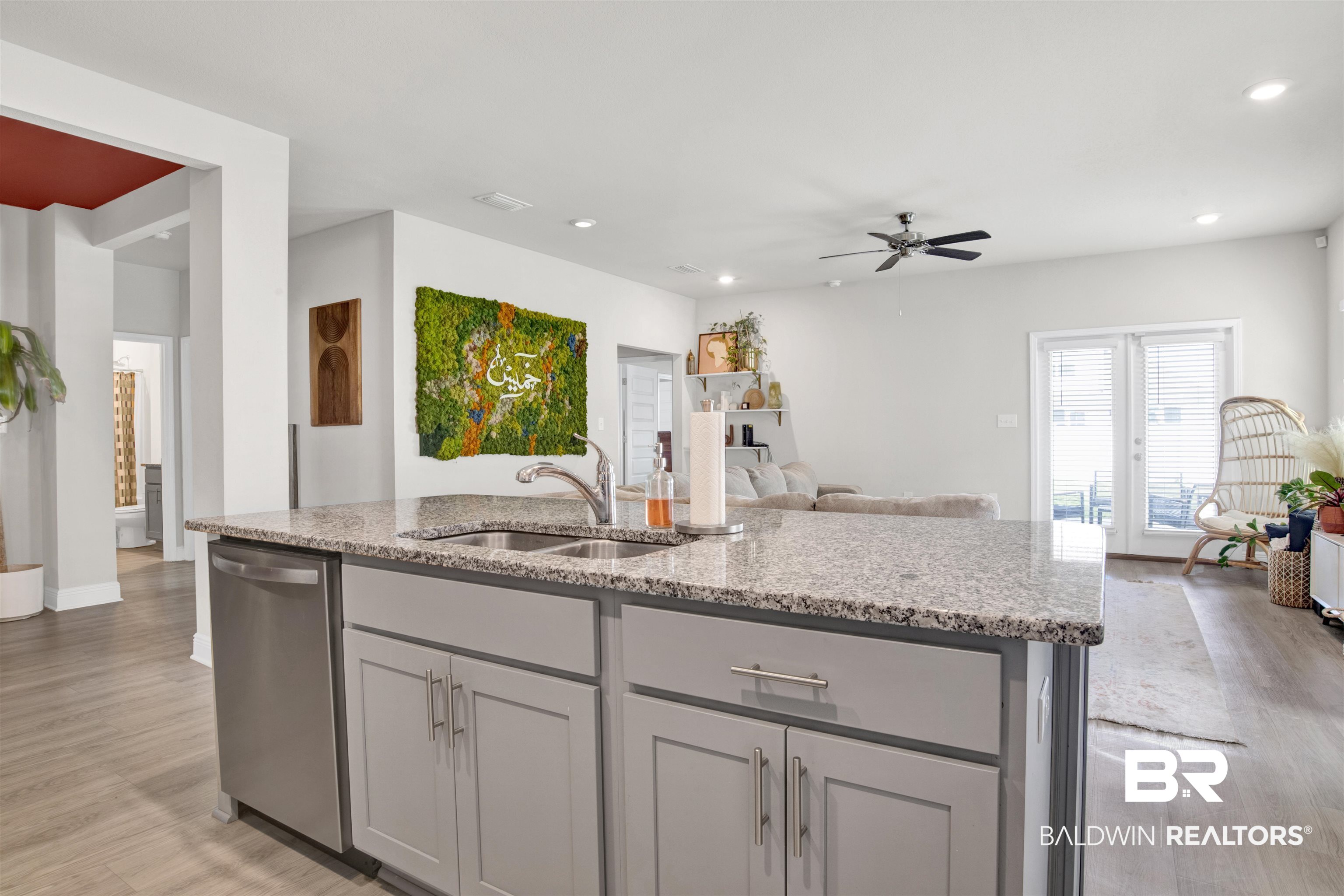 24253 Alydar Loop Daphne, AL 36526 - Photo 43 of 44 Kitchen with gray cabinets, light stone counters, open floor plan, and recessed lighting