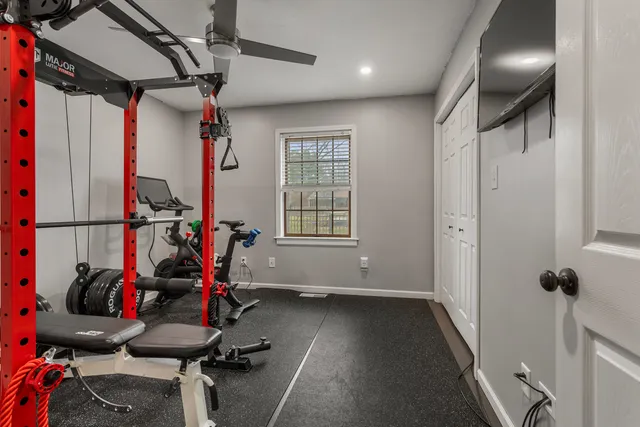 a view of a room with gym equipment