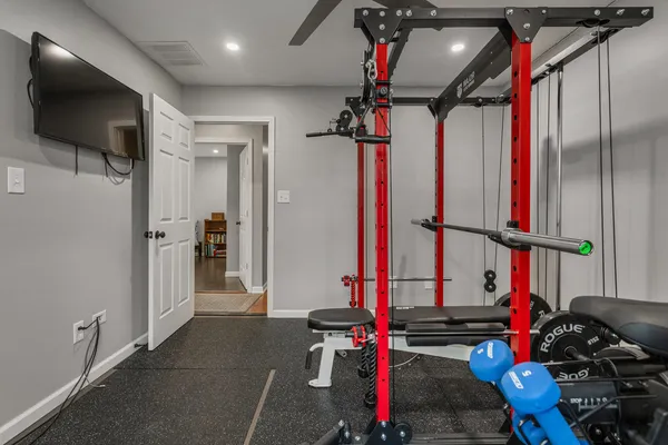 a view of a room with gym equipment