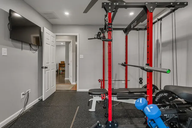 a view of a room with gym equipment