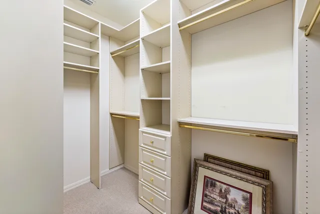 a view of walk in closet with empty racks
