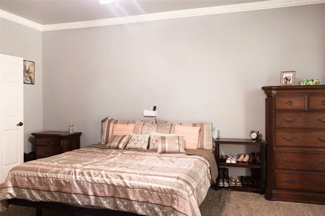 a bedroom with a bed and a closet