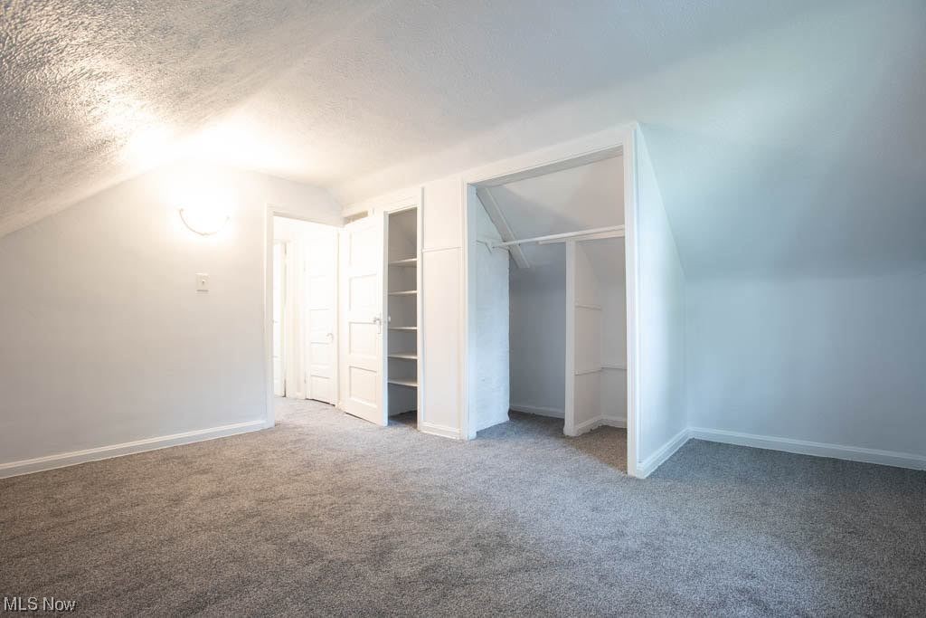 2310 Rockefeller Road Wickliffe, OH 44092 - Photo 20 of 35 Unfurnished bedroom featuring lofted ceiling, a textured ceiling, a closet, and light carpet