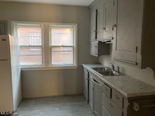 1508 Genesee Road South Euclid, OH 44121 - Photo 7 of 12 Kitchen featuring white fridge, a healthy amount of sunlight, and light hardwood flooring