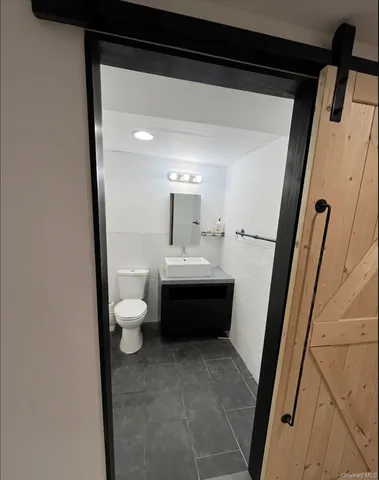 a bathroom with a sink a toilet and a mirror