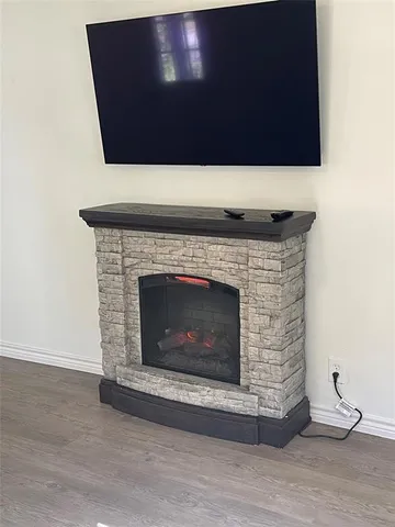 a living room with a fireplace