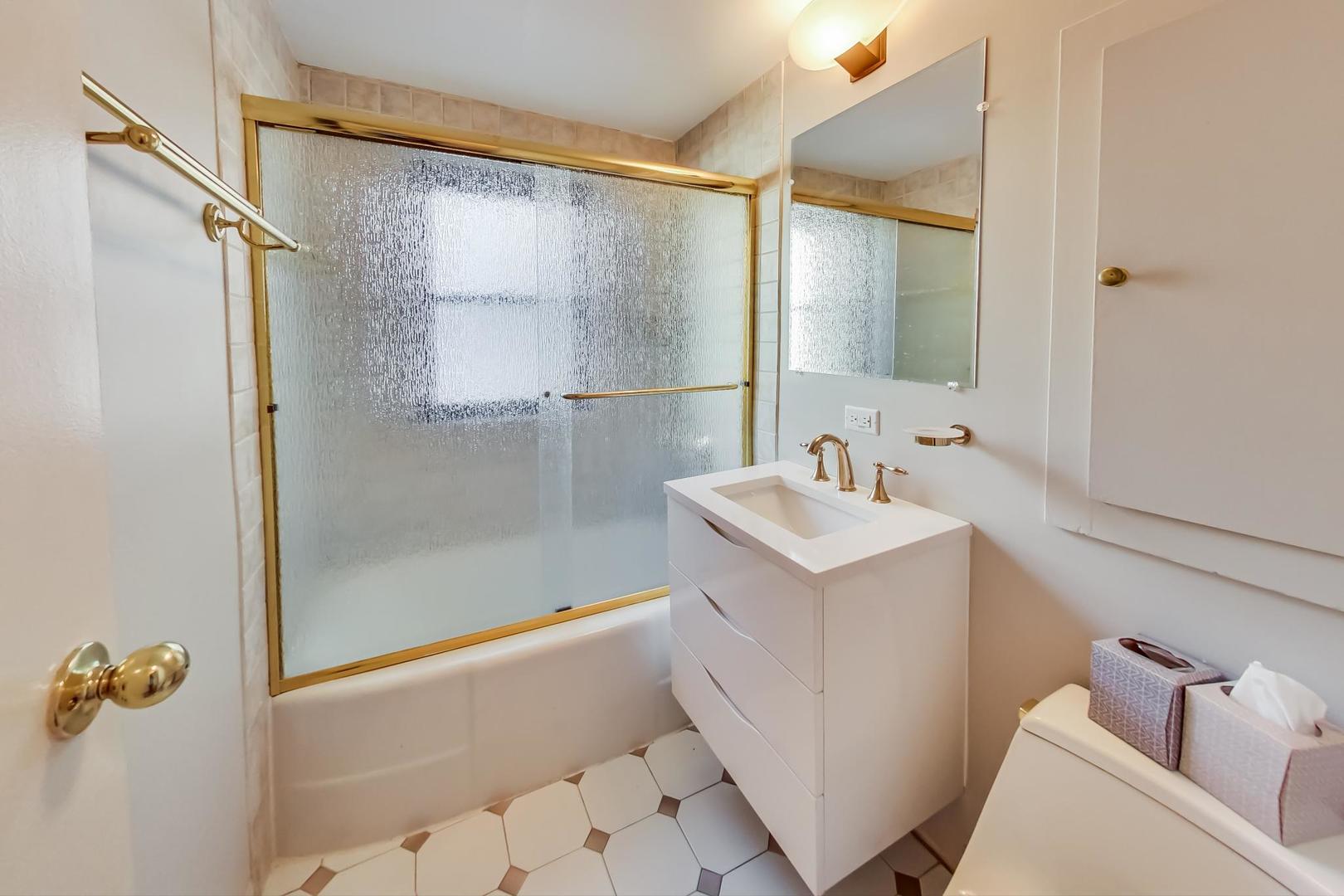 1350 North Astor Street, Unit 9B Chicago, IL 60610 - Photo 19 of 25 a bathroom with a sink a mirror and a shower