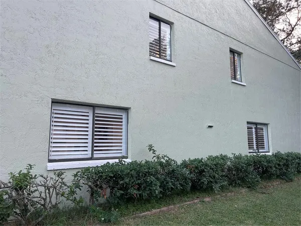 a park view with a bench and trees