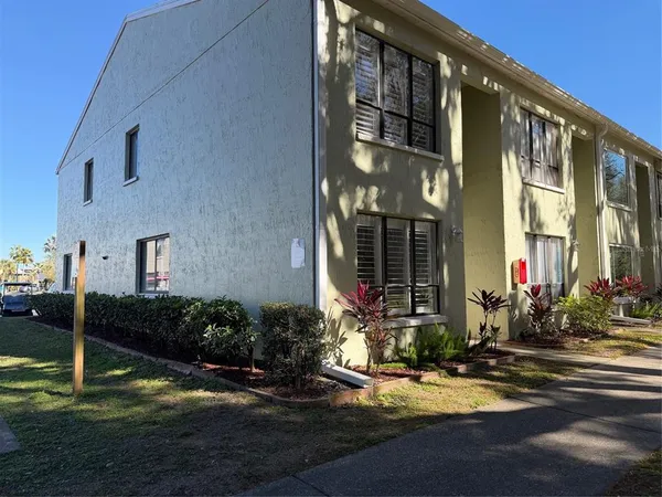 a view of a park with bench and trees