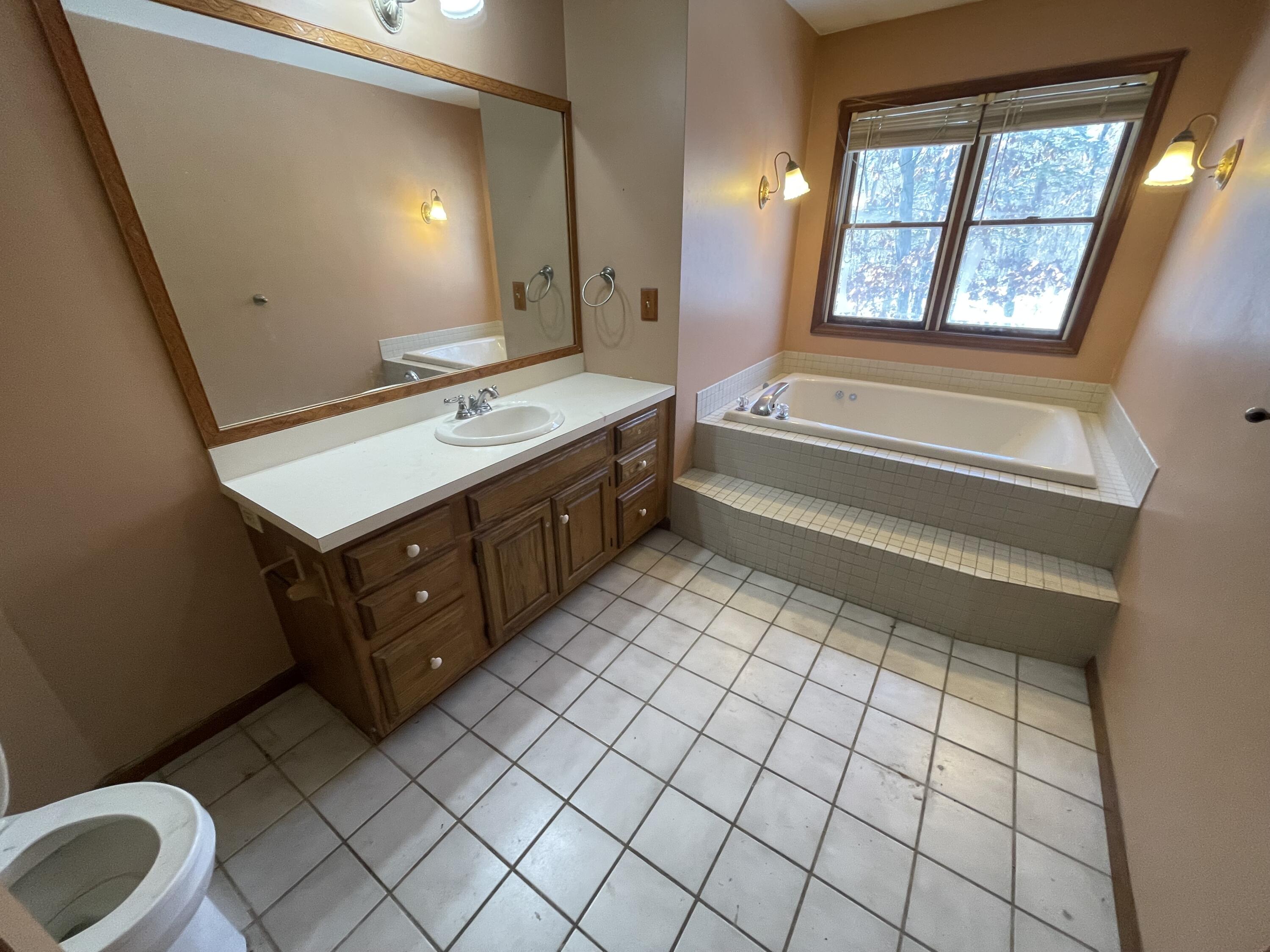 9710 Rustic Drive Demotte, IN 46310 - Photo 17 of 31 a spacious bathroom with a vanity sink and a mirror