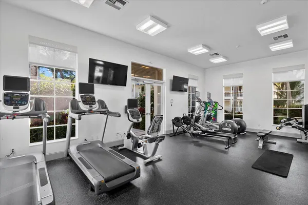 a view of a room with gym equipment