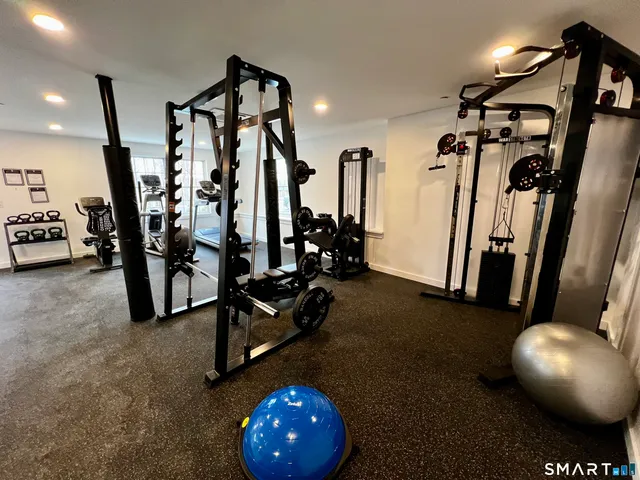 a view of a room with gym equipment