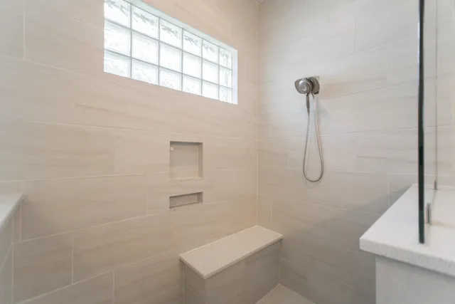 a bathroom with a shower