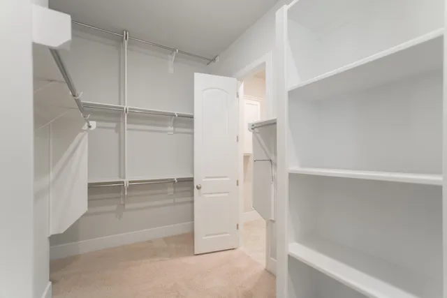 a view of walk in closet with empty racks