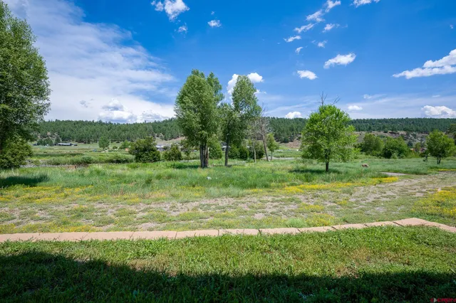 a view of a golf course with a lake