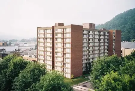a view of a city with tall buildings