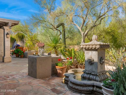 a building outdoor space with patio furniture