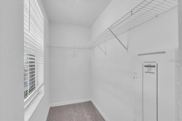 a view of a room with racks on the wall