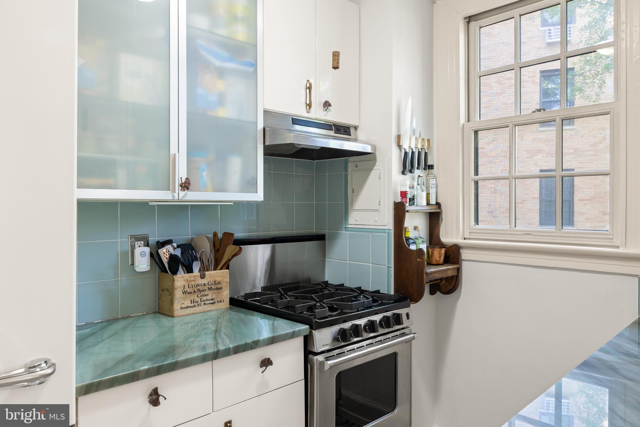 2032 Belmont Road Northwest, Unit 302 Washington, DC 20009 - Photo 19 of 31 Gas Stove and Glass Front Cabinets