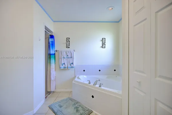 a bathroom with a bathtub and a shower