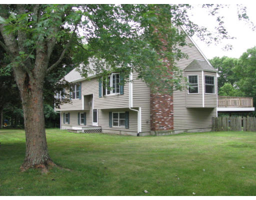 a front view of house with yard and green space