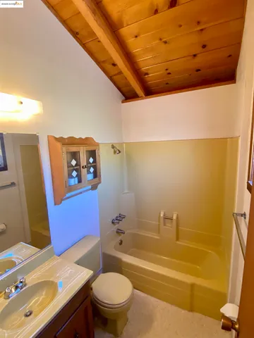 a bathroom with a sink a toilet and bathtub
