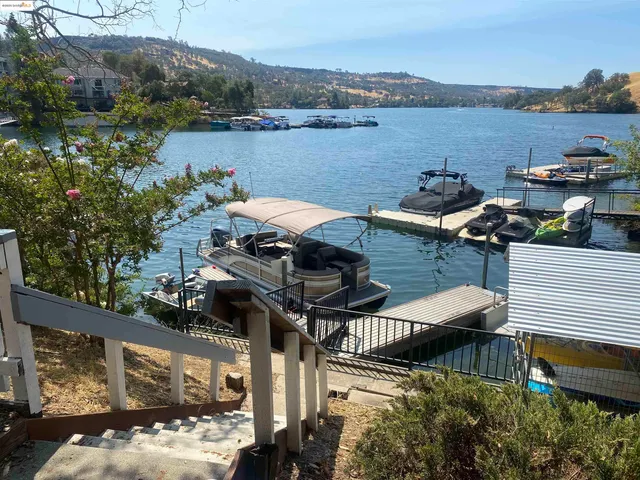 a view of a lake with a mountain in the background