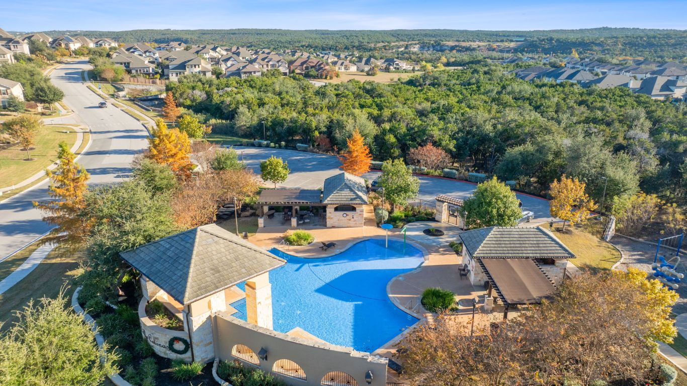 15604 Cabrillo Way Austin, TX 78738 - Photo 22 of 33 an aerial view of residential houses with outdoor space and swimming pool