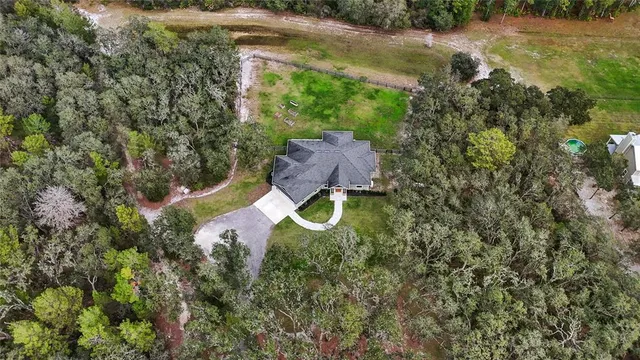 an aerial view of a house