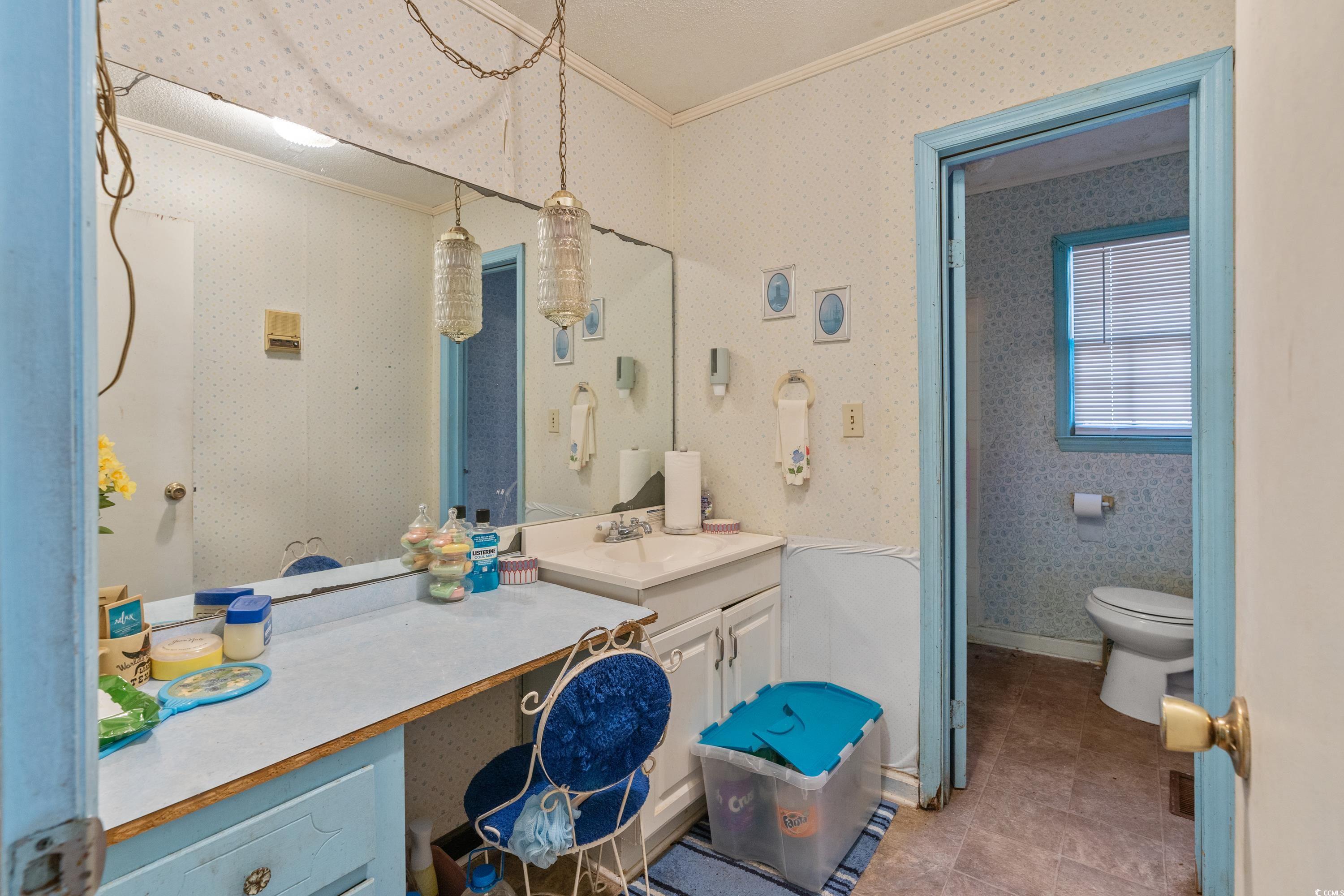 3592 South Island Road Georgetown, SC 29440 - Photo 7 of 24 Full bathroom featuring vanity, crown molding, toi