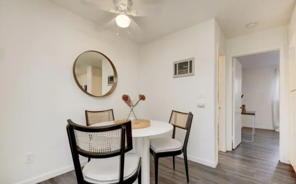 a room with a table and couch