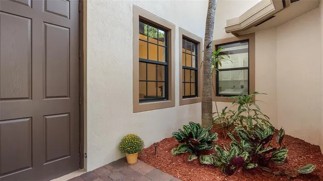 a potted plant sitting in front of a door