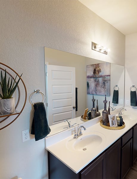 8111 Springsteen Drive Austin, TX 78744 - Photo 8 of 10 Full bath with double vanity and a textured wall