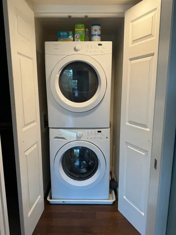 a utility room with dryer and washer