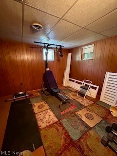 1465 Derby Road Waterford, OH 45786 - Photo 17 of 20 Workout area with wooden walls and a paneled ceiling
