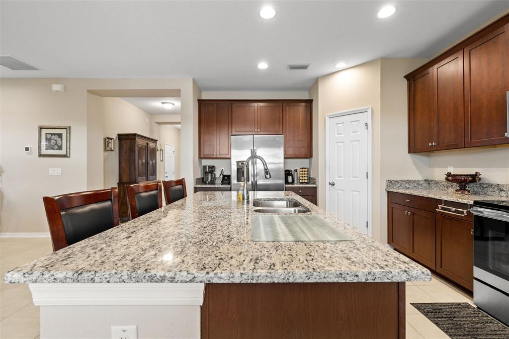 31046 Parrot Reef Court Wesley Chapel, FL 33545 - Photo 20 of 99 a kitchen with stainless steel appliances granite countertop sink stove and granite counter top