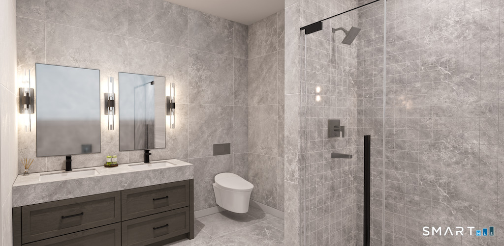 2 Arapahoe Road, Unit 410 West Hartford, CT 06107 - Photo 23 of 29 a bathroom with a double vanity sink mirror and shower