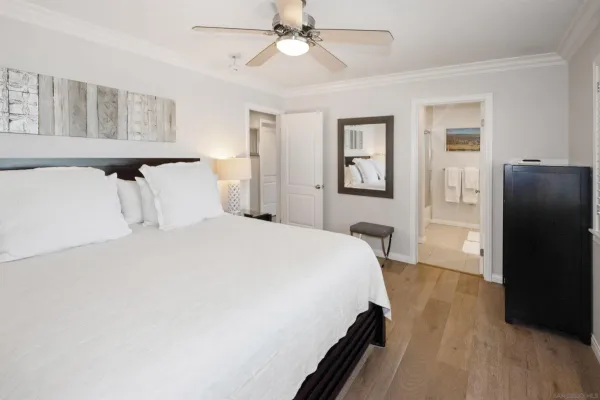 a bedroom with a bed and a walk in closet