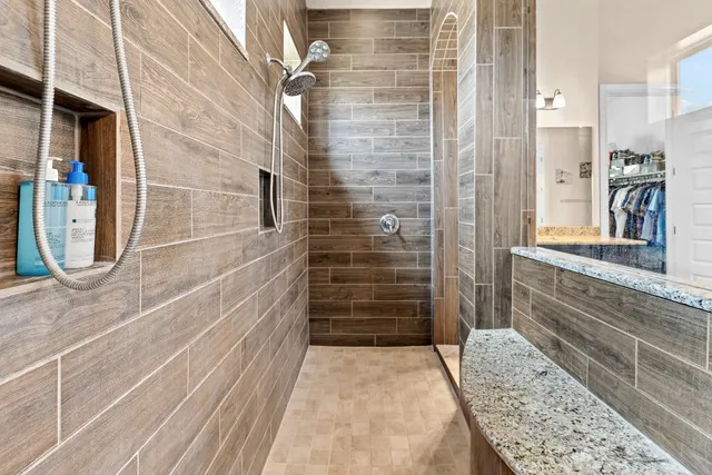 a bathroom with a shower