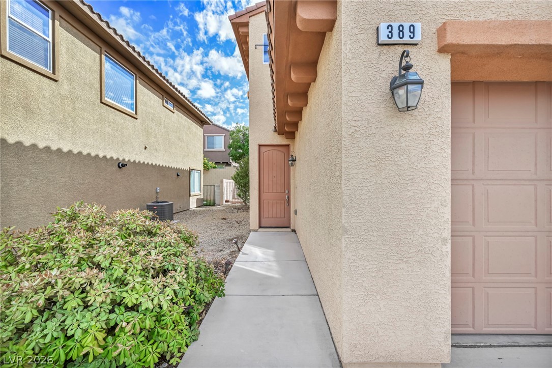 389 Fringe Ruff Drive Las Vegas, NV 89148 - Photo 36 of 53 A neat concrete walkway leads directly to the recessed private side entry of this stucco home.