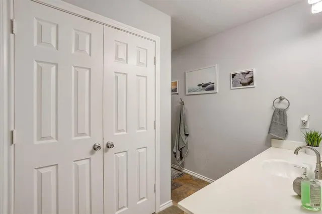 a bathroom with a bathtub