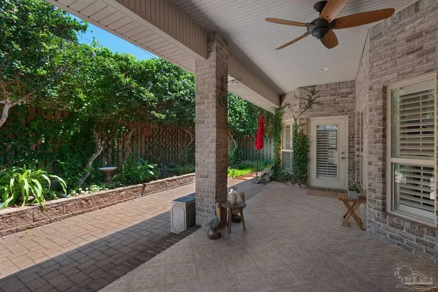 a porch with seating space