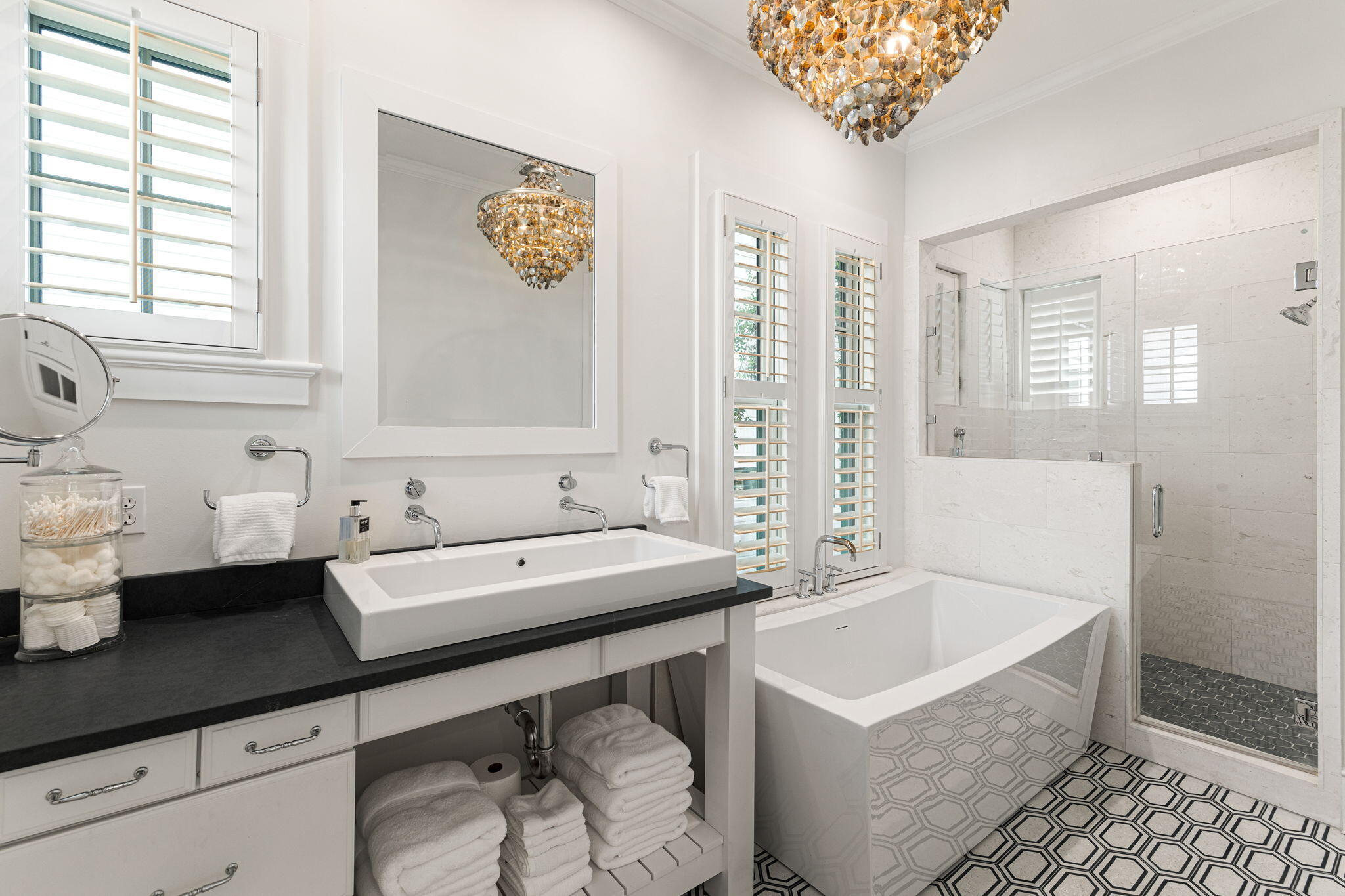30 South Watch Tower Ln Inlet Beach Inlet Beach, FL 32461 - Photo 23 of 77 a bathroom with a bathtub a sink and a large mirror