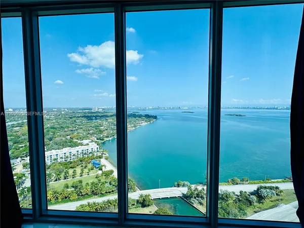 a view of a glass door with a tree from a window