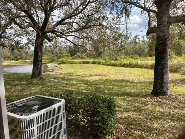 a yard with pier lake view and a trees