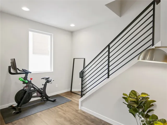 a view of a room with gym equipment